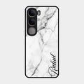 White Marble Patter Glass Case Cover For Vivo Y300 5G