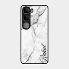 White Marble Patter Glass Case Cover For Vivo Y300 5G