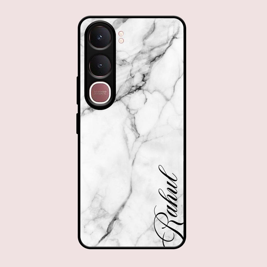 White Marble Patter Glass Case Cover For Vivo Y31 5G