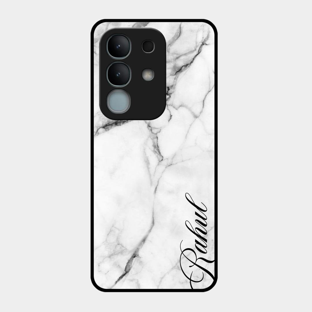 White Marble Patter Glass Case Cover For Vivo Y31 Pro 5G