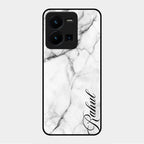 White Marble Patter Glass Case Cover For Vivo Y35
