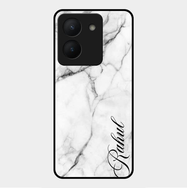 White Marble Patter Glass Case Cover For Vivo Y36