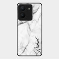White Marble Patter Glass Case Cover For Vivo Y36