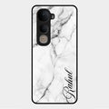 White Marble Patter Glass Case Cover For Vivo Y400 5G