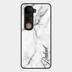 White Marble Patter Glass Case Cover For Vivo Y400 5G