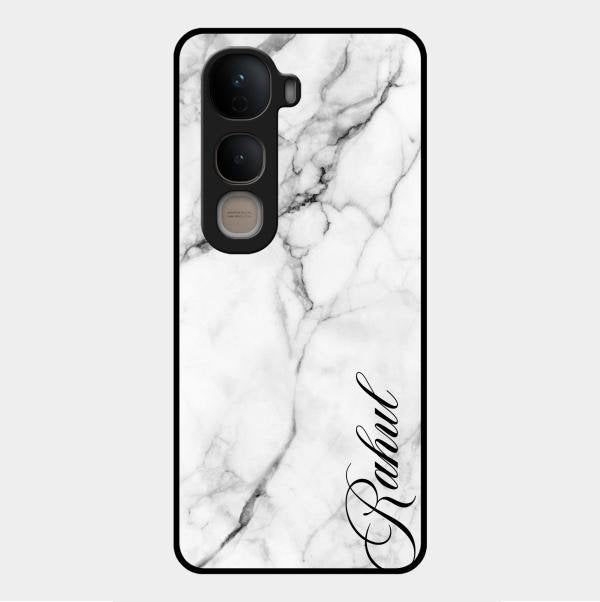 White Marble Patter Glass Case Cover For Vivo Y400 5G
