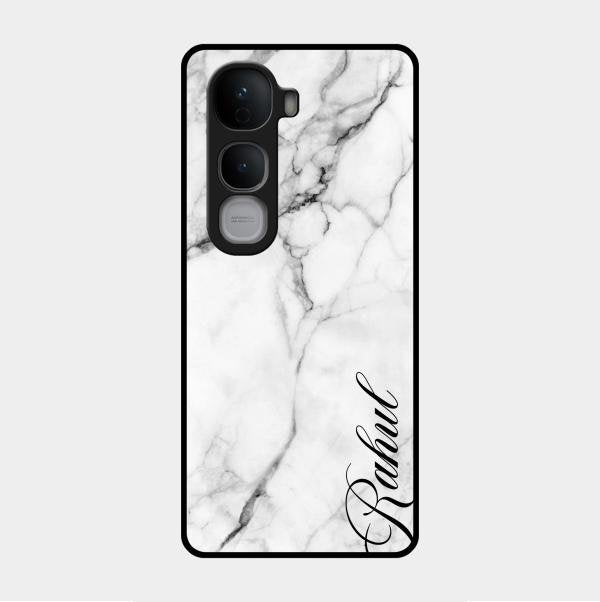 White Marble Patter Glass Case Cover For Vivo Y400 Pro 5G