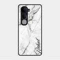 White Marble Patter Glass Case Cover For Vivo Y400 Pro 5G