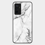 White Marble Patter Glass Case Cover For Vivo Y75 4G