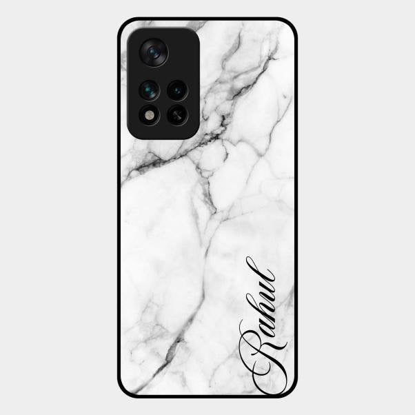 White Marble Patter Glass Case Cover For Xiaomi 11I 5G