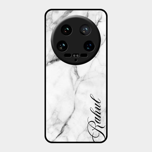 White Marble Patter Glass Case Cover For Xiaomi 14 Ultra