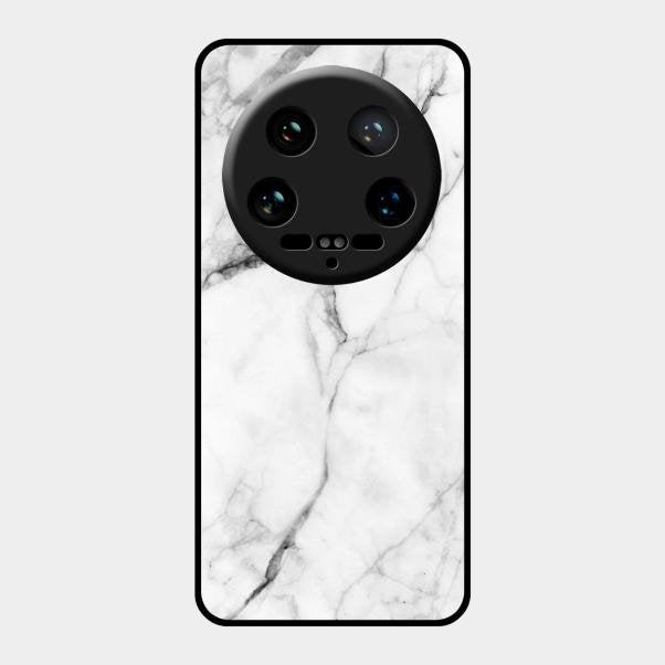 White Marble Patter Glass Case Cover For Xiaomi 14 Ultra