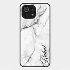 White Marble Patter Glass Case Cover For Xiaomi Mi 11 Lite