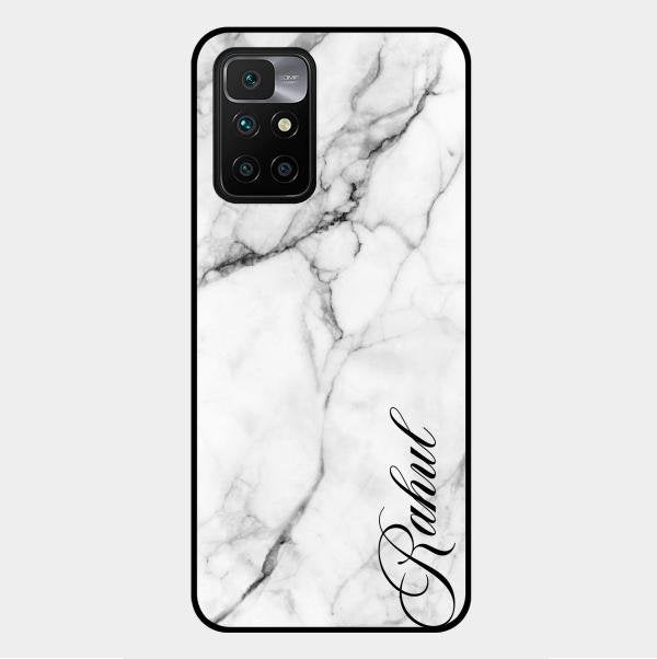 White Marble Patter Glass Case Cover For Xiaomi Redmi 10 Prime 2022