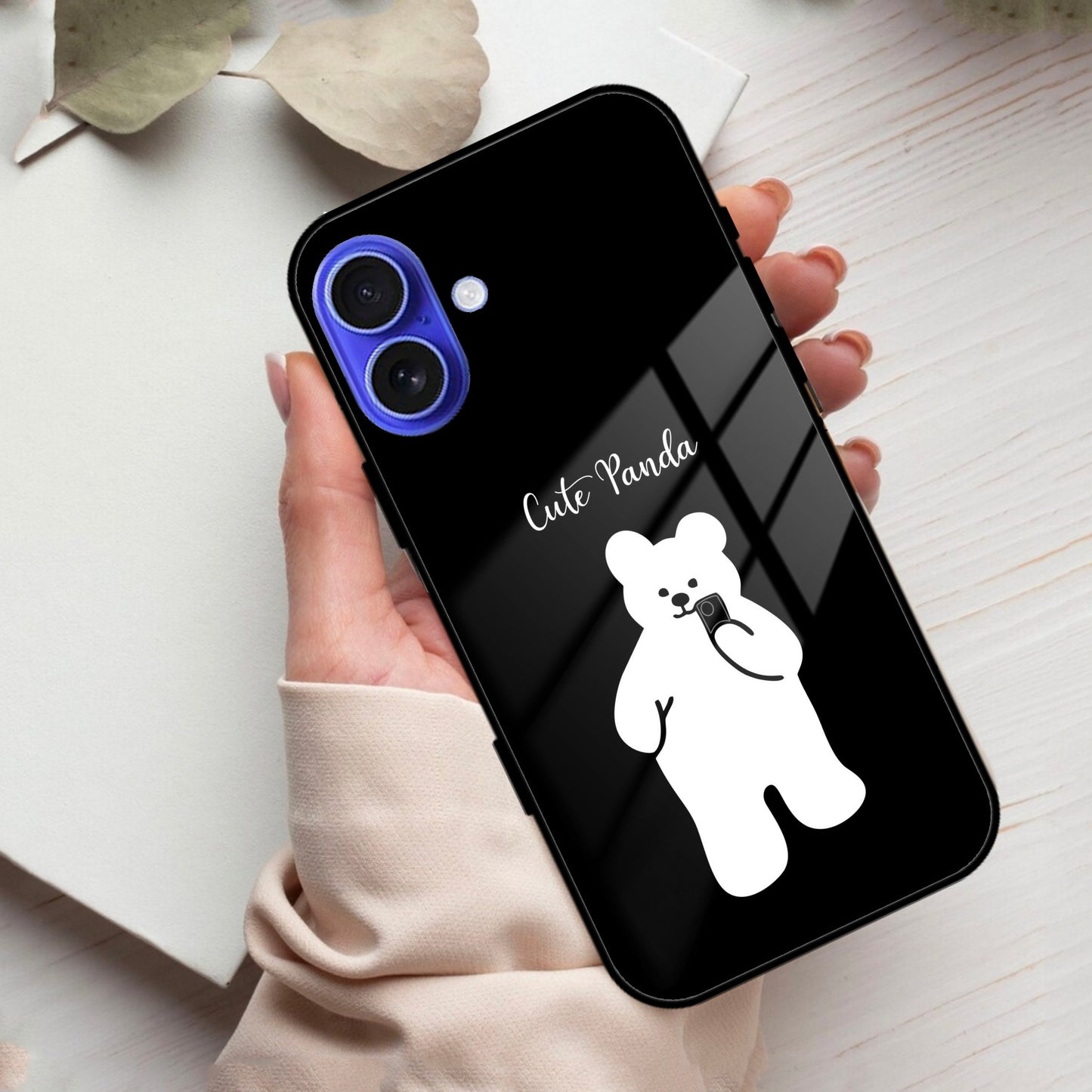 White Panda Glass Case Cover For iPhone