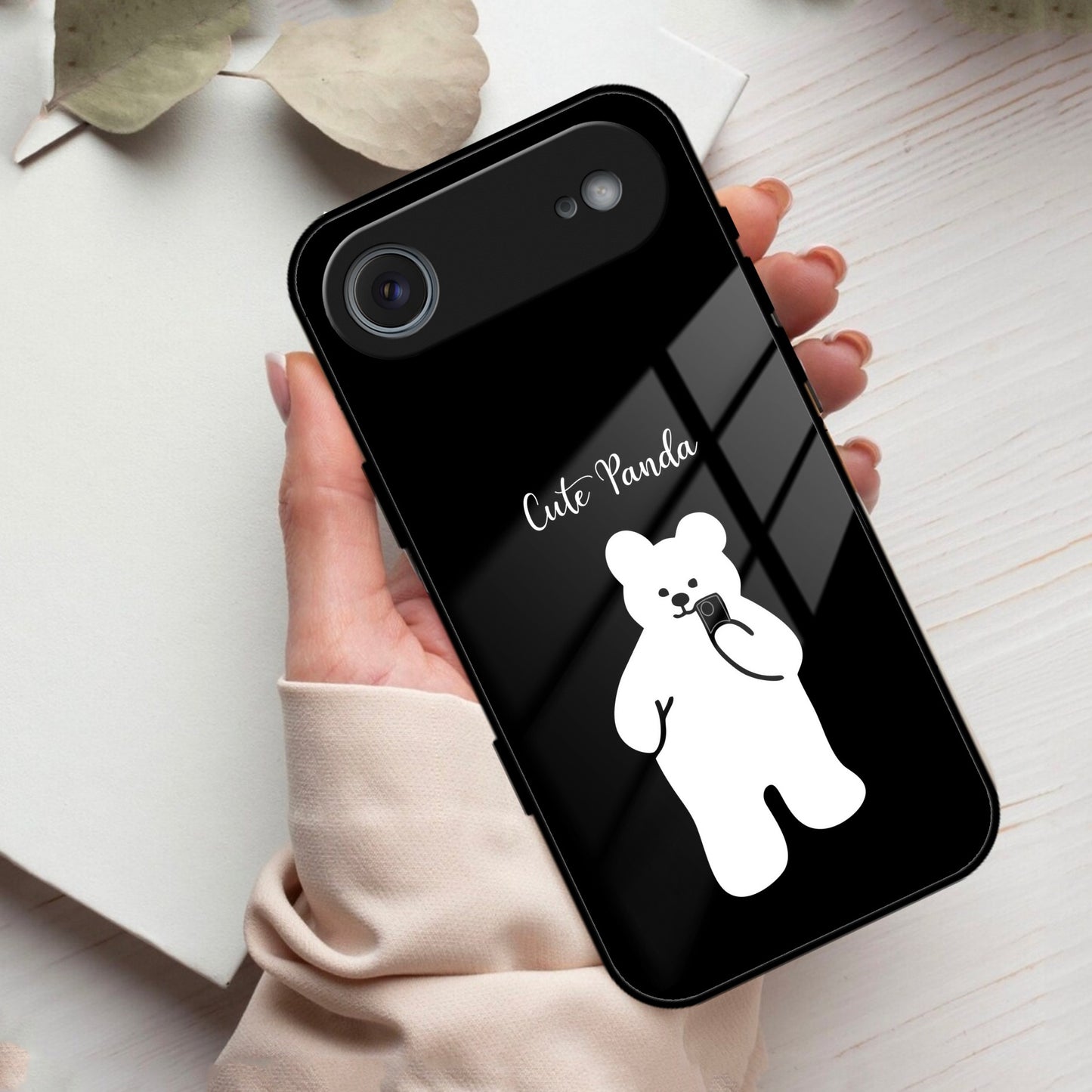 White Panda Glass Case Cover For iPhone