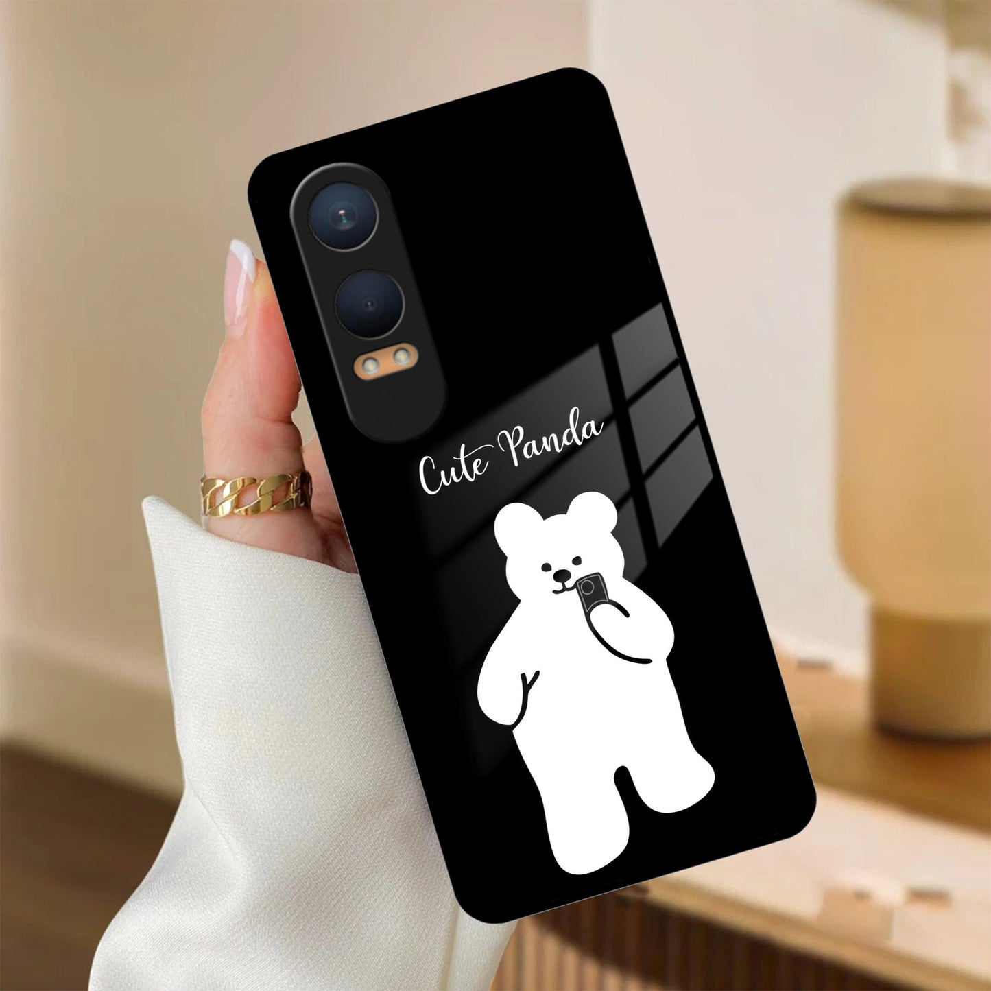 White Panda Glass Case Cover For OnePlus