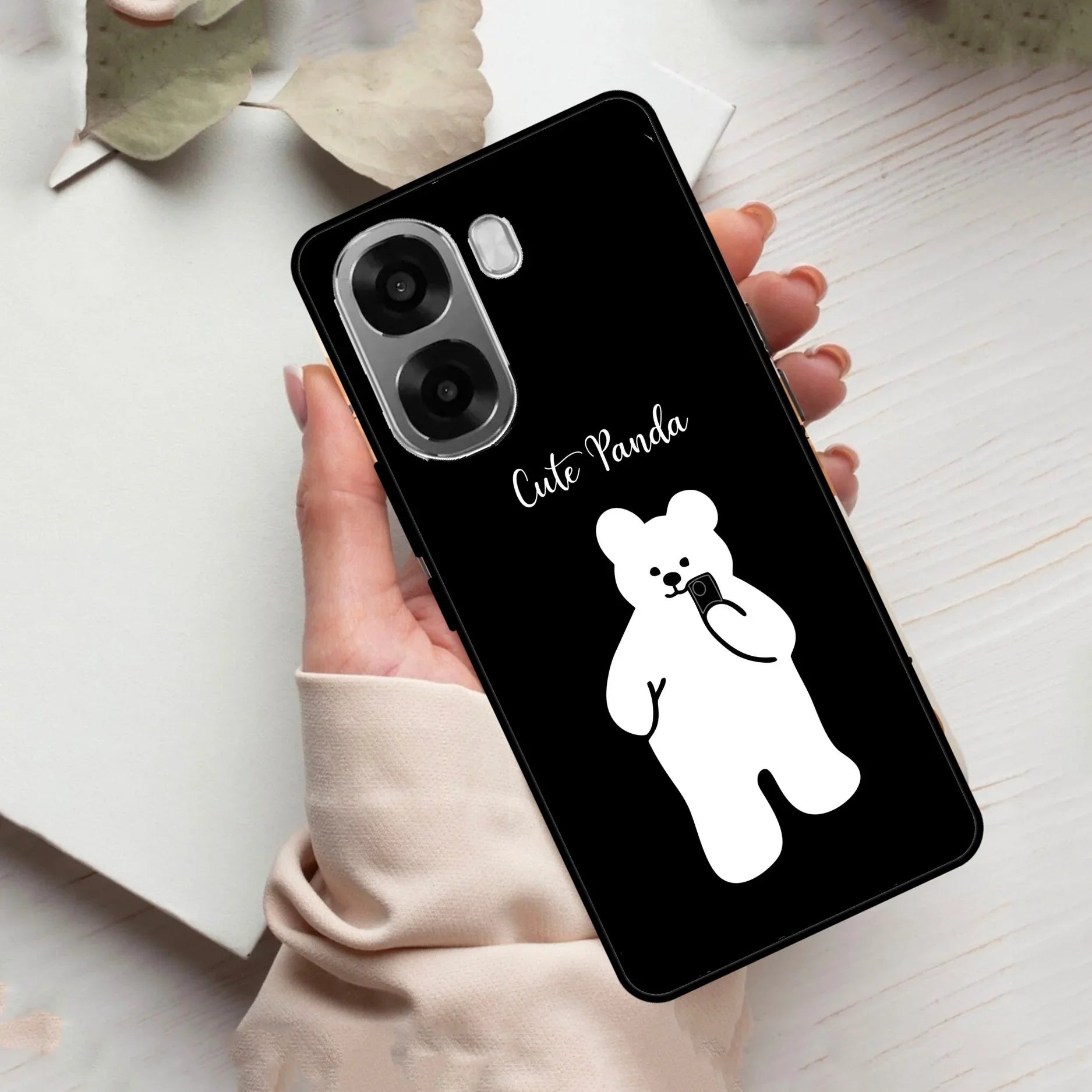 White Panda Glass Case Cover For Oppo