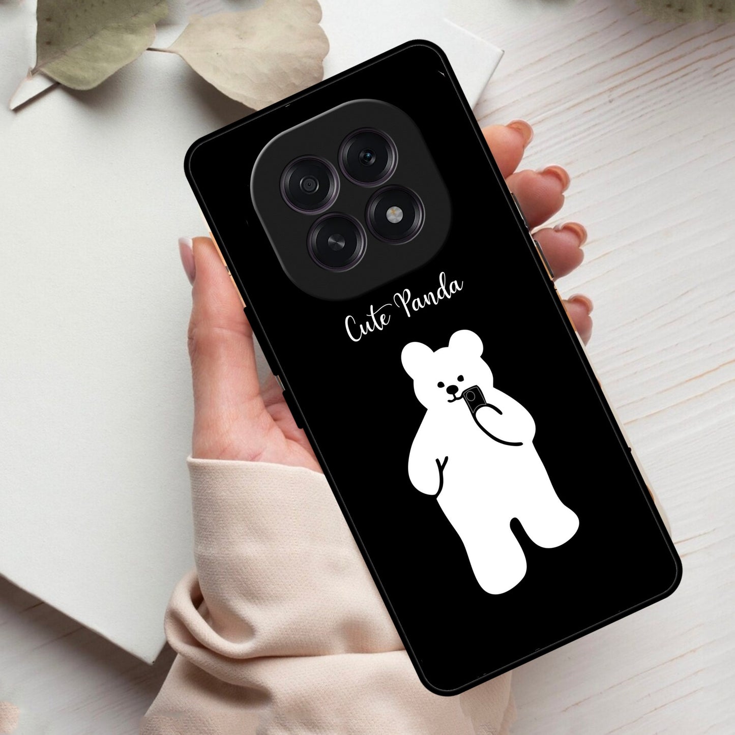 White Panda Glass Case Cover For Oppo