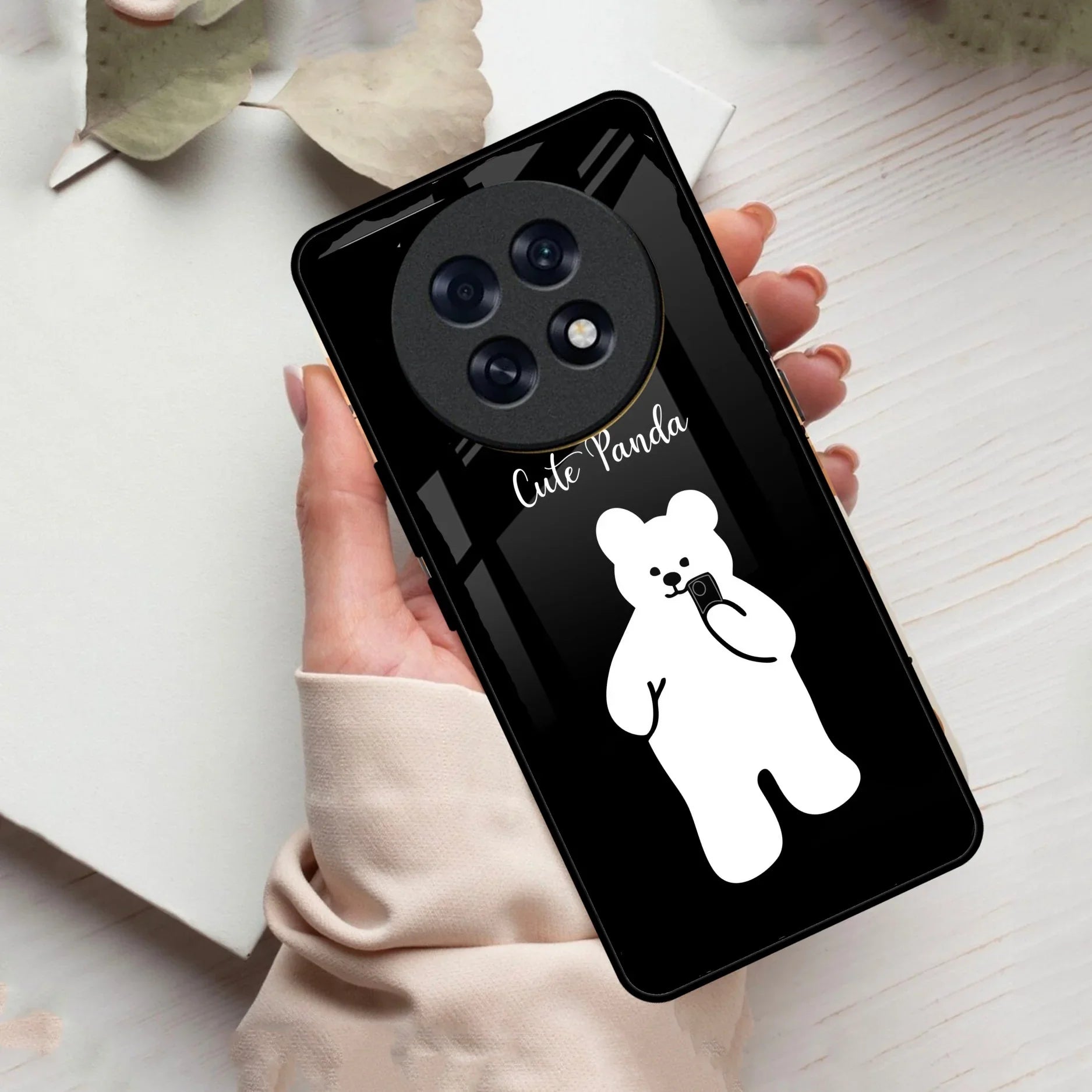 White Panda Glass Case Cover For Oppo