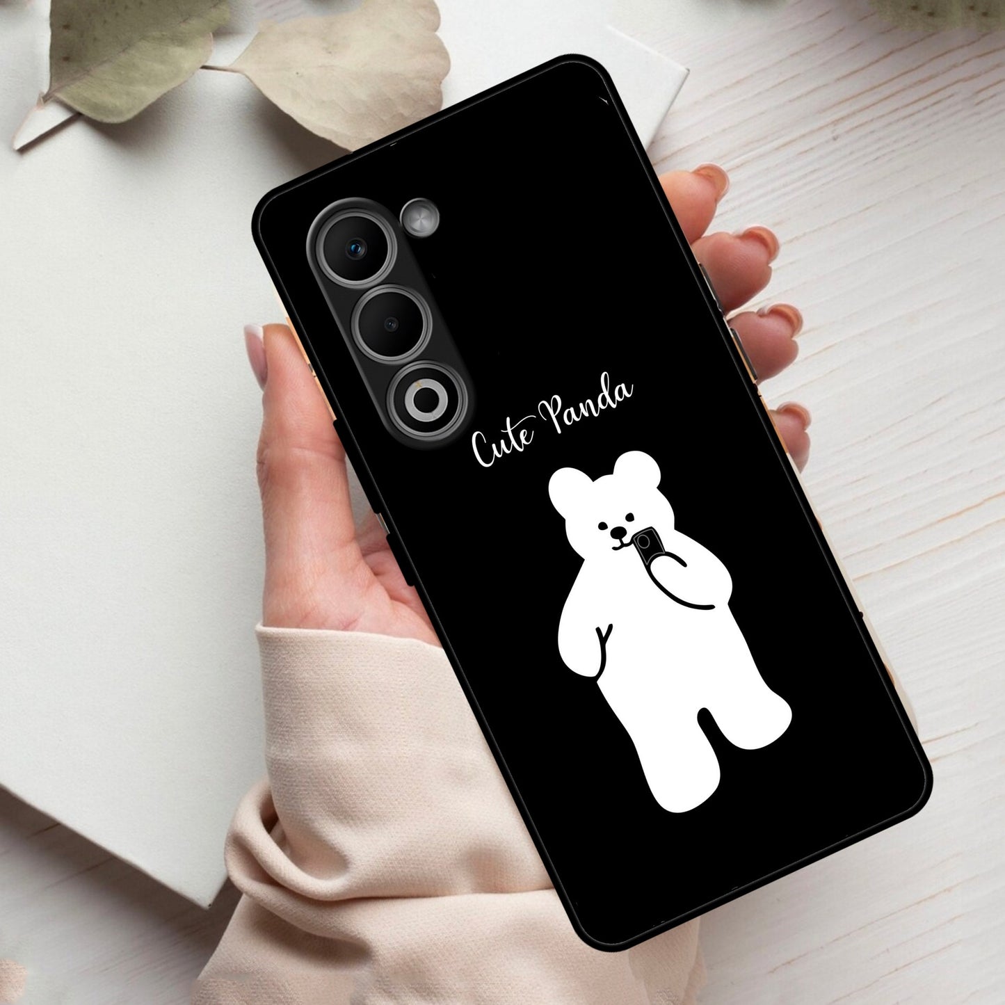 White Panda Glass Case Cover For Oppo