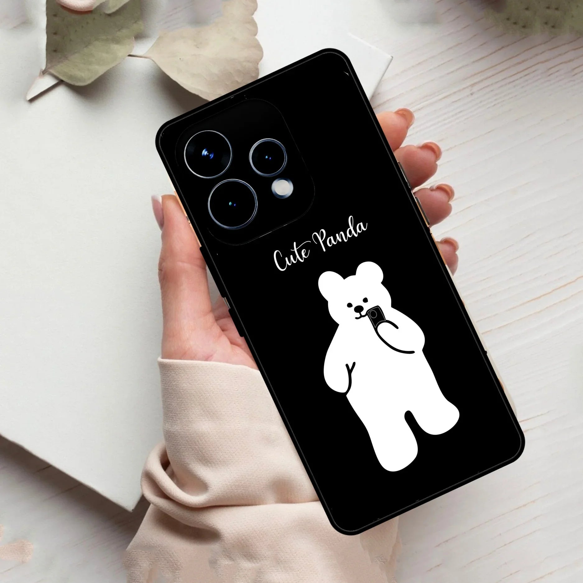 White Panda Glass Case Cover For Oppo