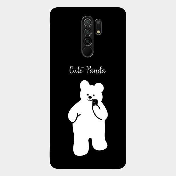 White Panda Glass Case Cover For Redmi 9 Prime