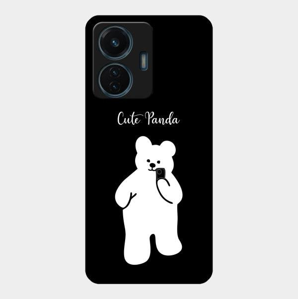 White Panda Glass Case Cover For Vivo T1 44W 4G