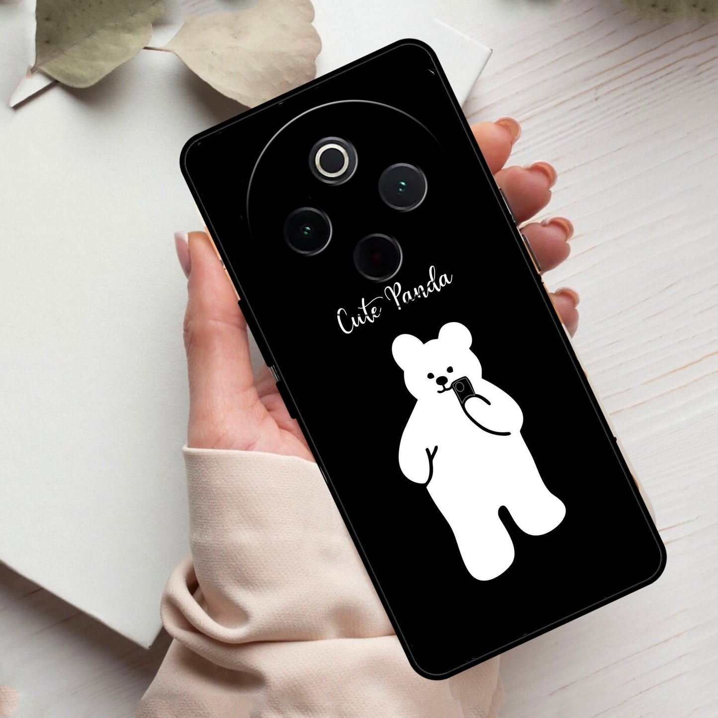 White Panda Glass Case Cover For Vivo