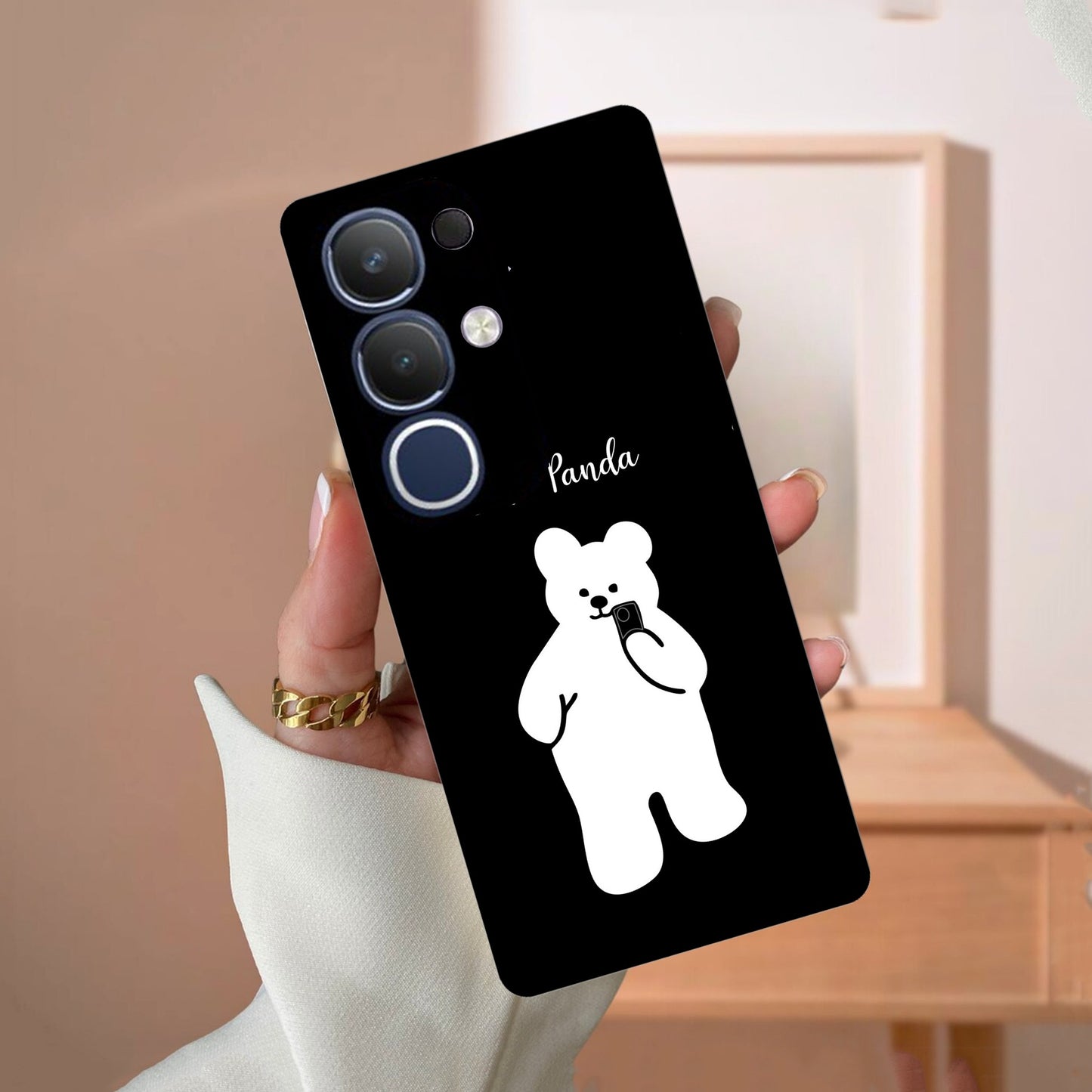 White Panda Glass Case Cover For Vivo