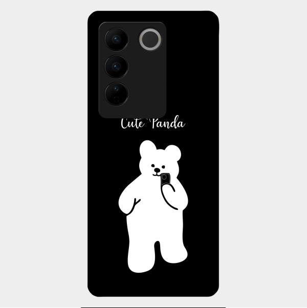 White Panda Glass Case Cover For Vivo V27 Pro 5G