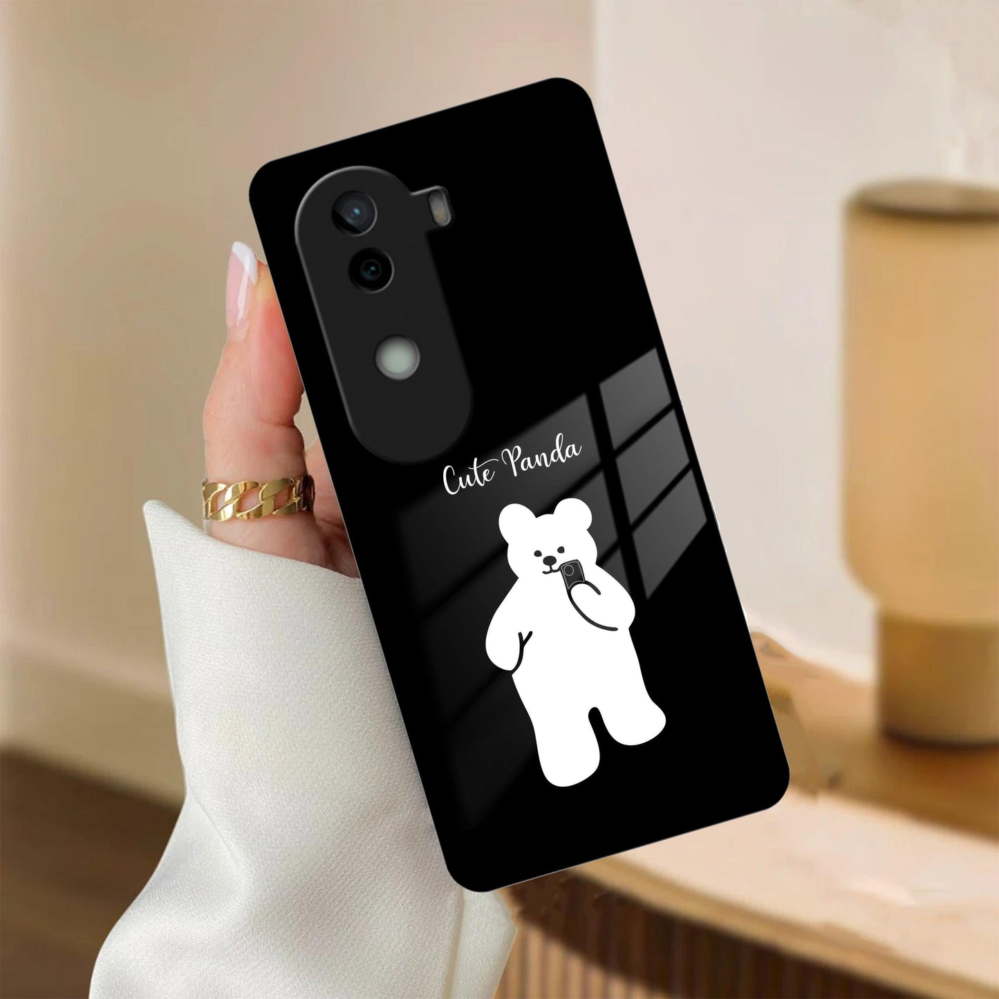 White Panda Glass Case Cover For iQOO