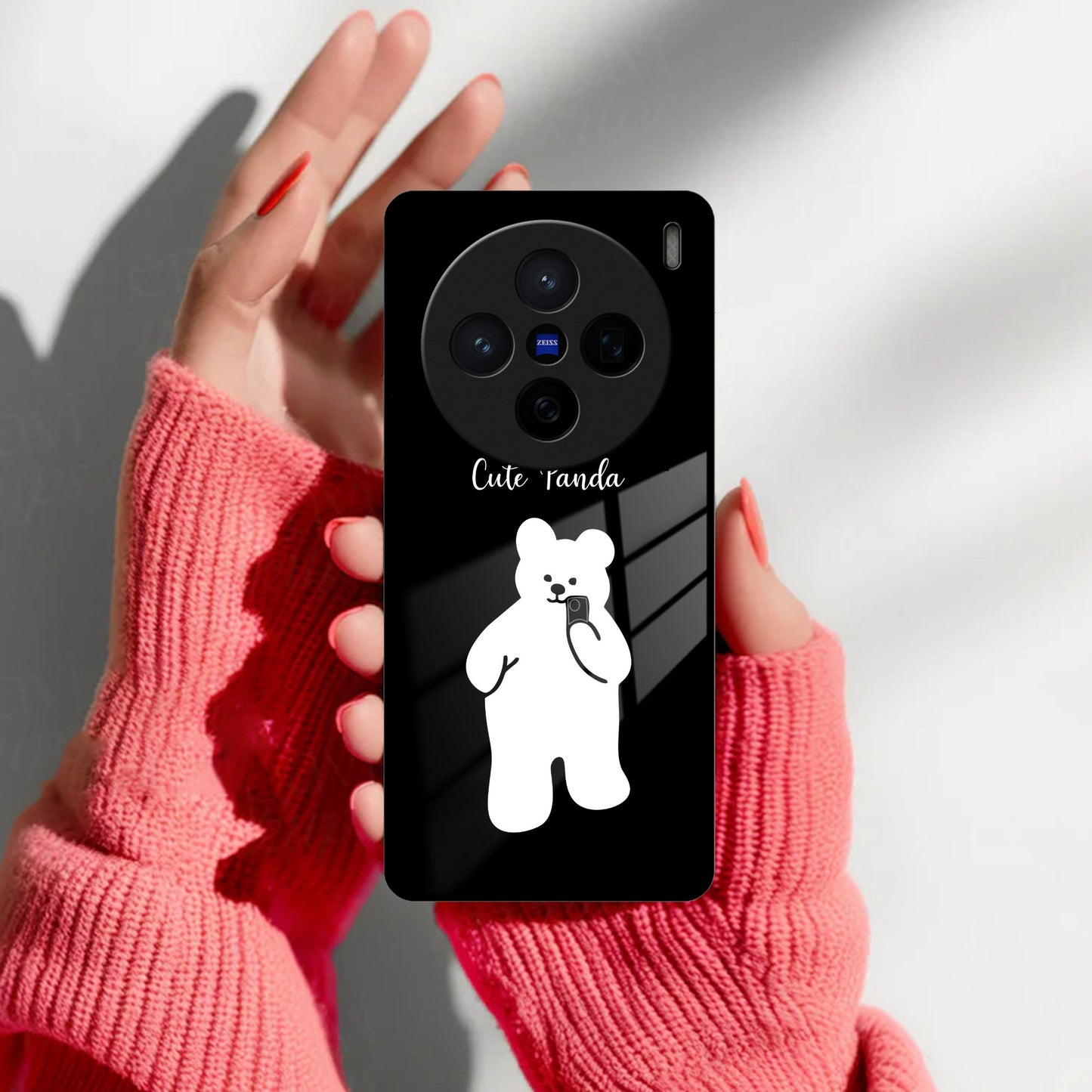 White Panda Glass Case Cover For Vivo