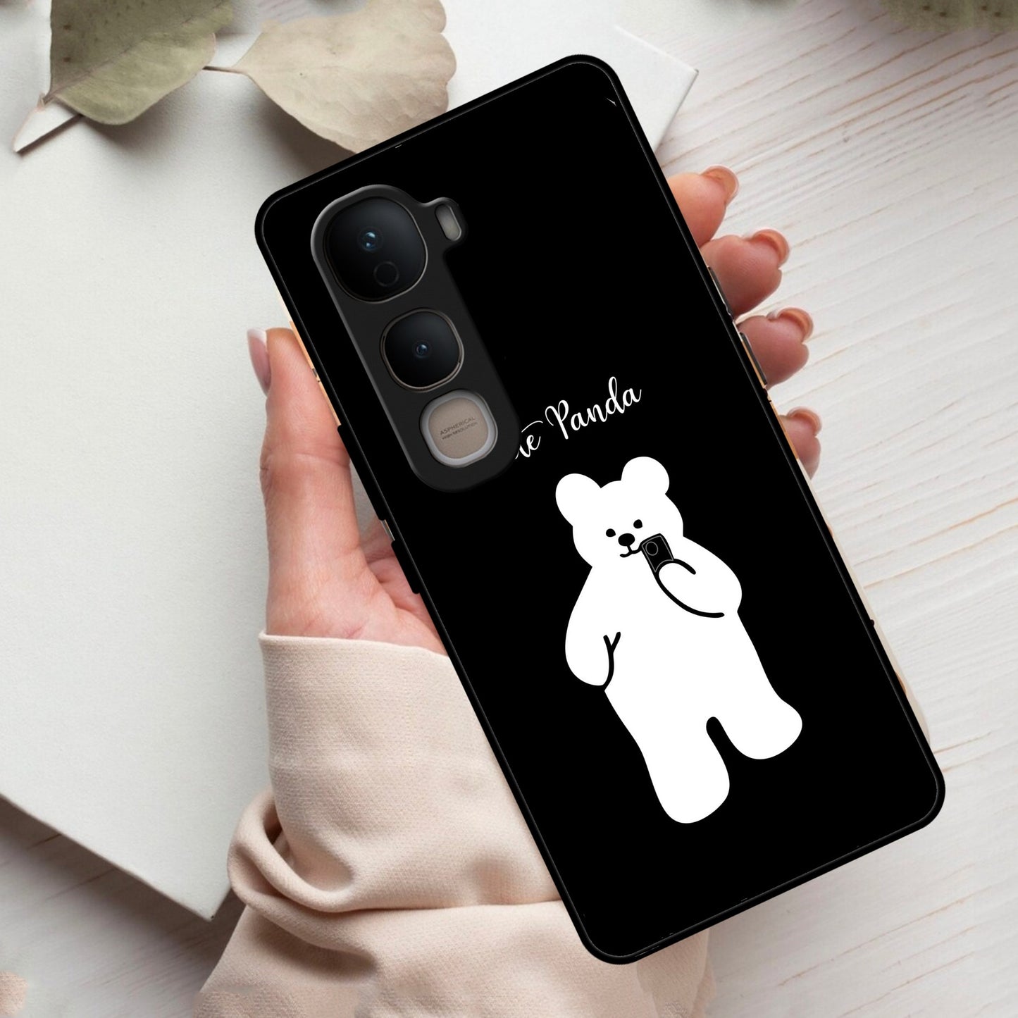 White Panda Glass Case Cover For Vivo