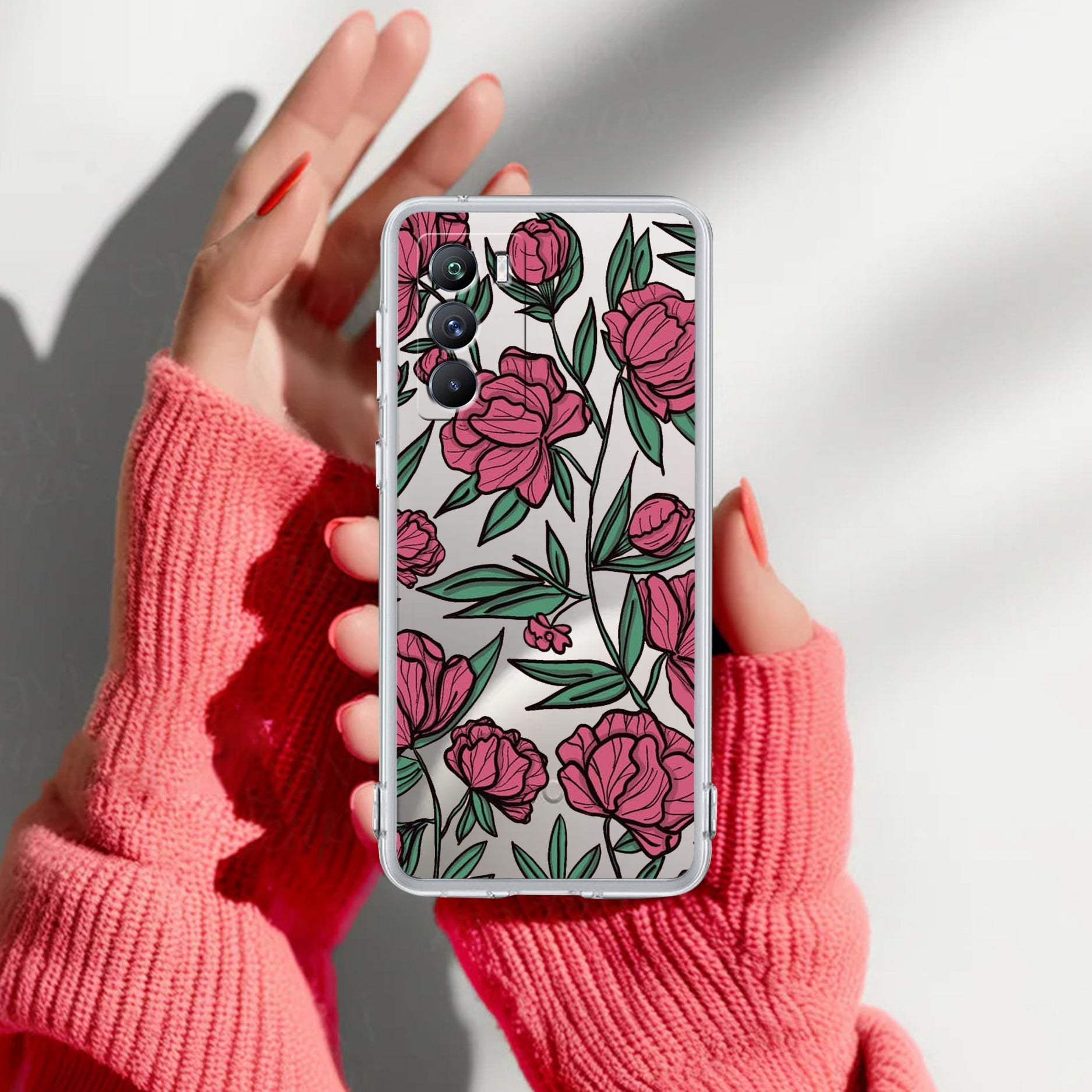 Wild Rose Transparent Silicon Case For iQOO 9 SE 5G