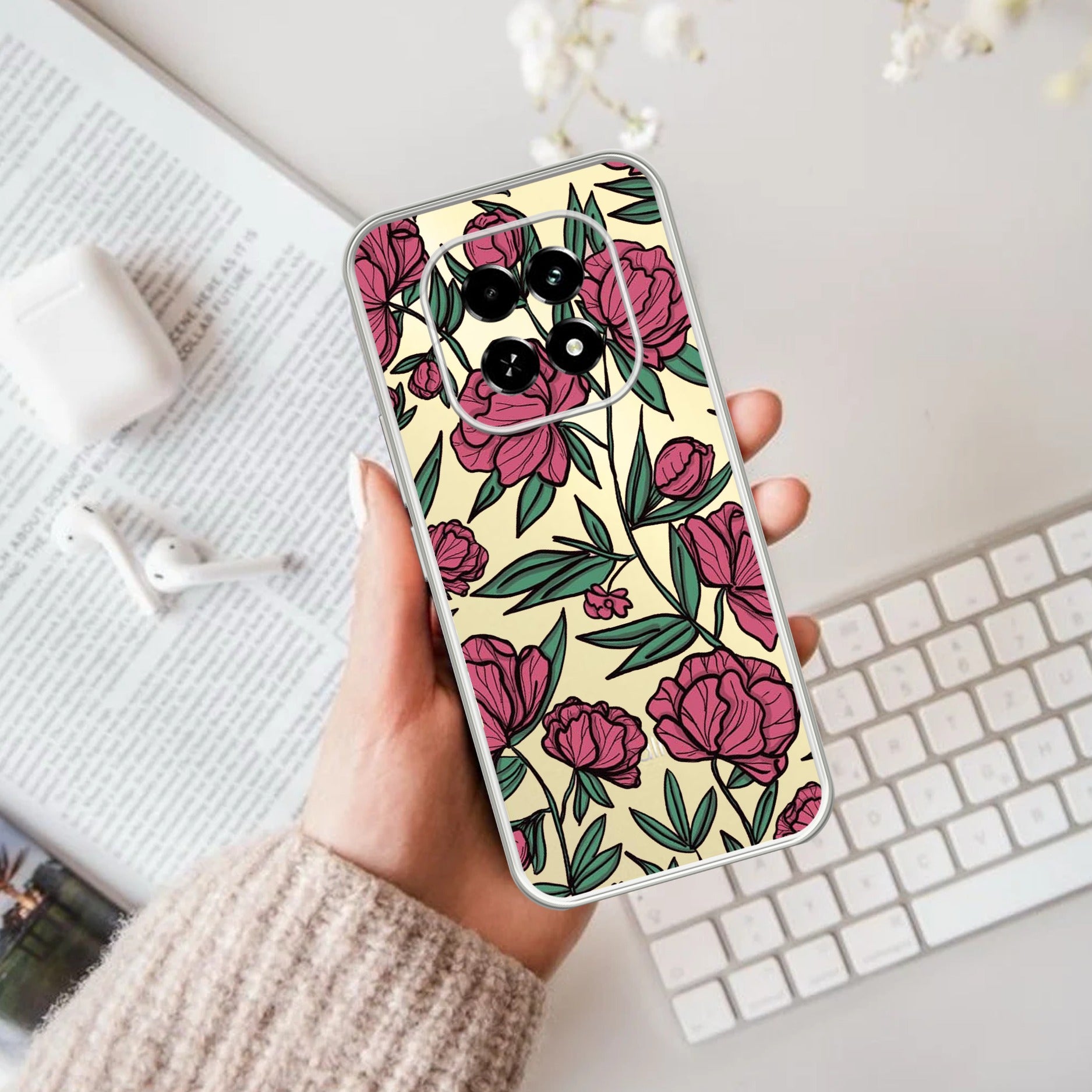 Wild Rose Transparent Silicon Case For Oppo F29 5G