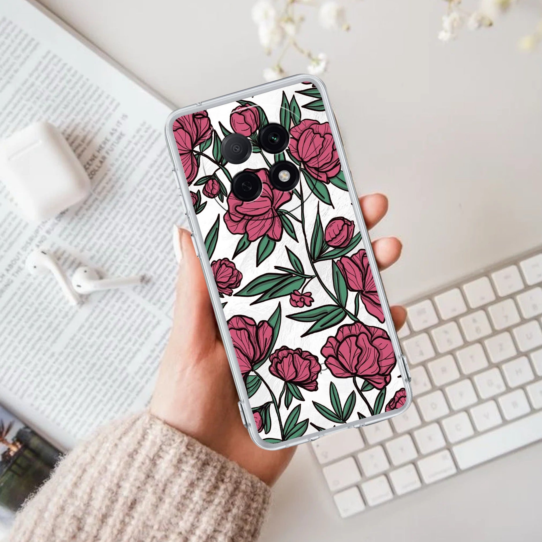 Wild Rose Transparent Silicon Case For Oppo F29 Pro 5G
