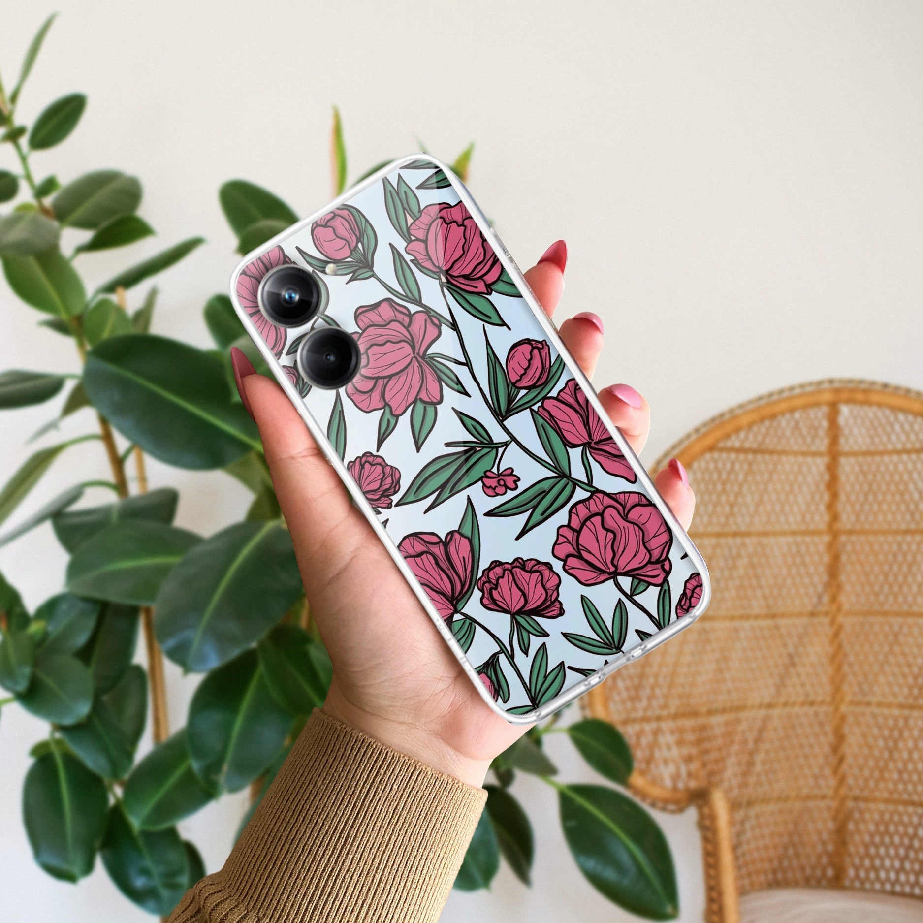 Wild Rose Transparent Silicon Case For Realme 10 Pro 5G