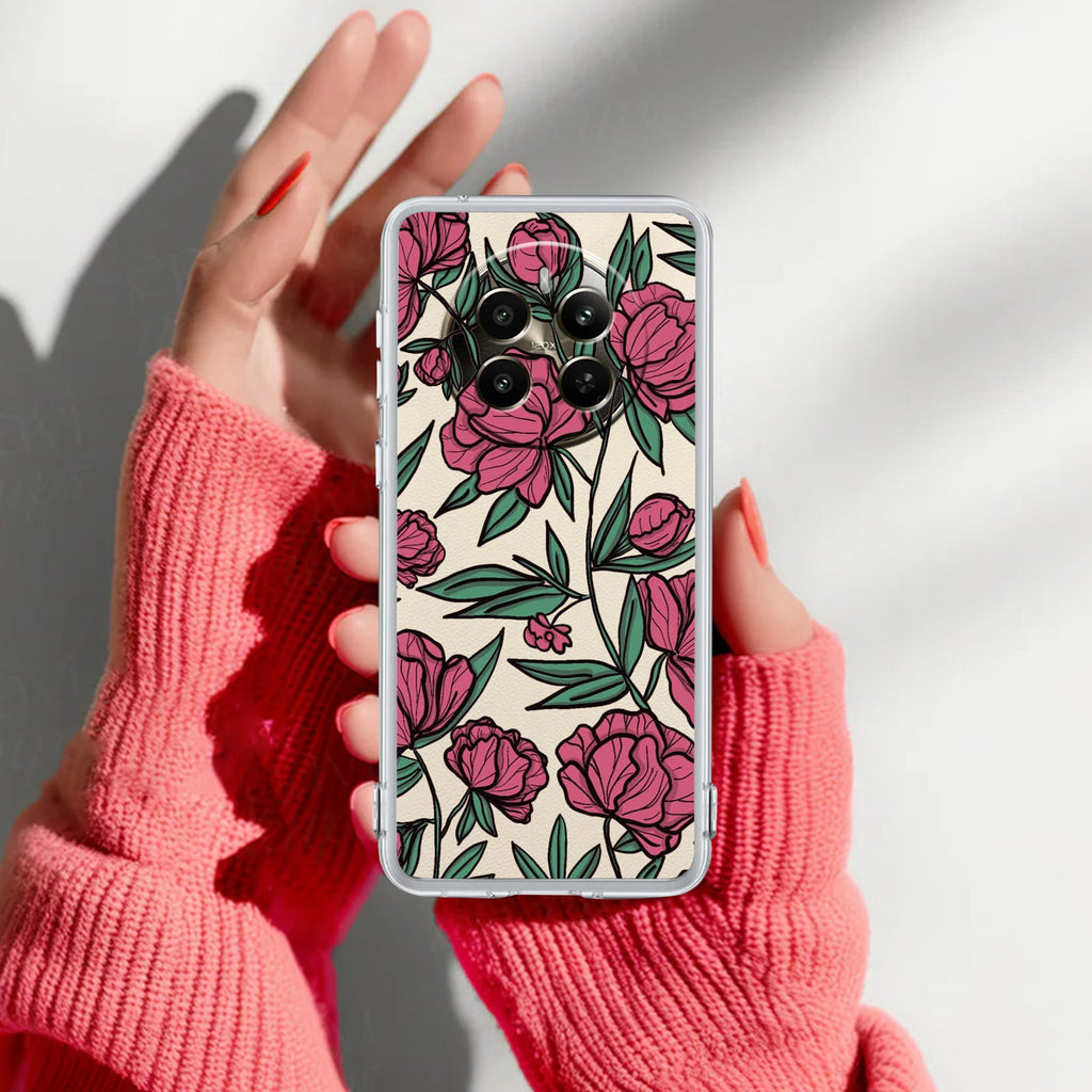 Wild Rose Transparent Silicon Case For Realme P1 Pro 5G
