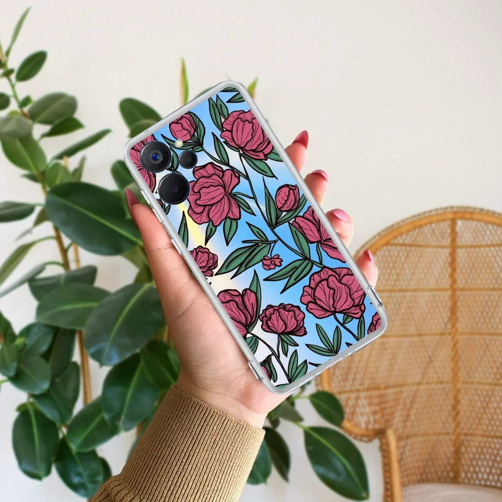Wild Rose Transparent Silicon Case For Realme GT 6T 5G
