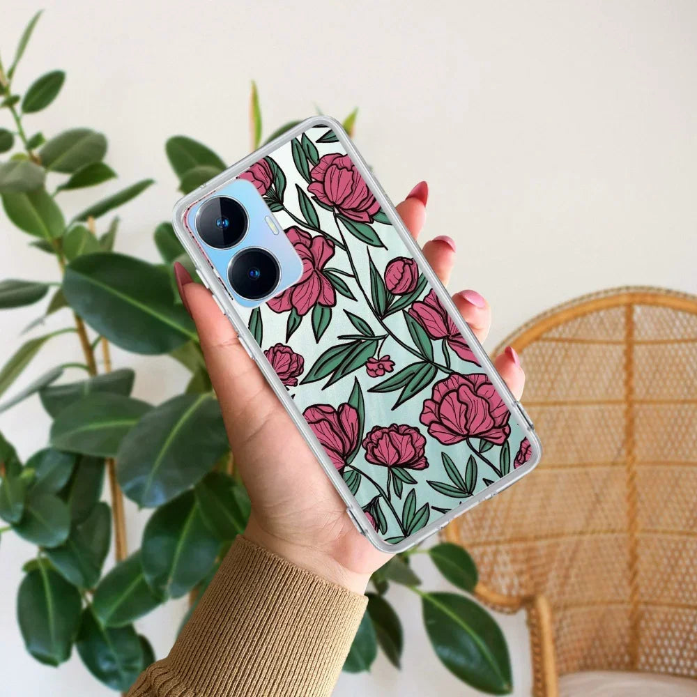 Wild Rose Transparent Silicon Case For Realme C55