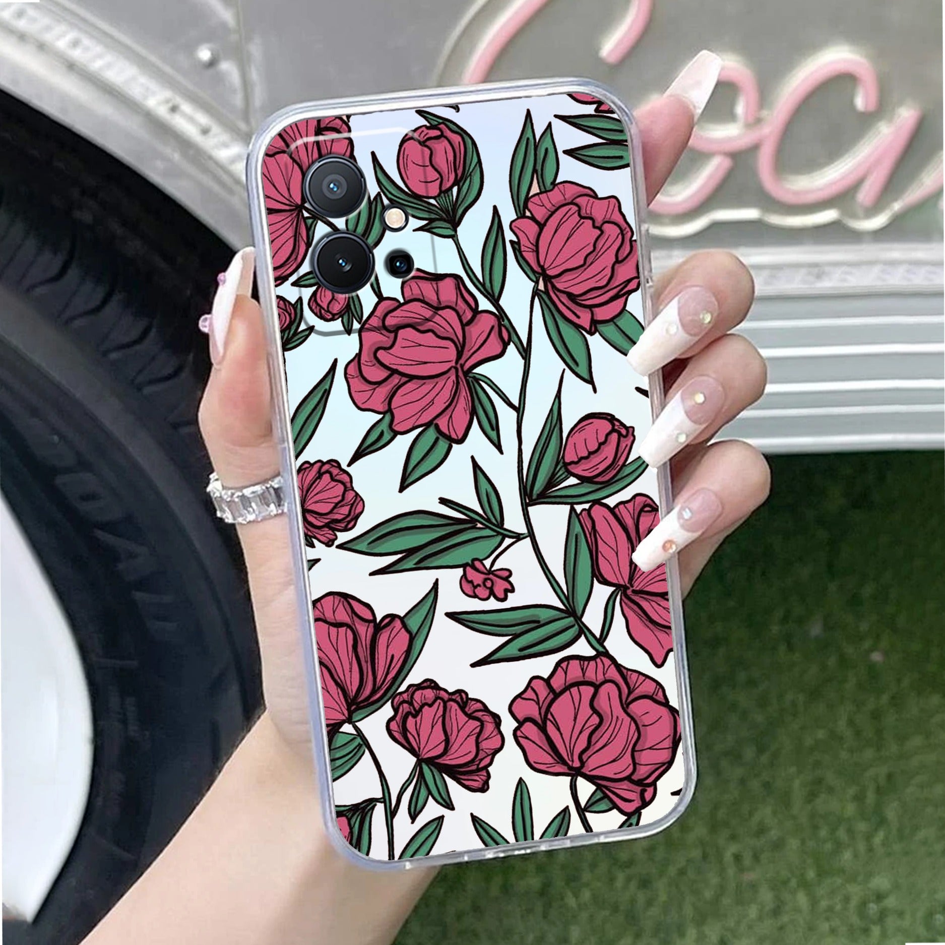Wild Rose Transparent Silicon Case For Vivo T1 5G