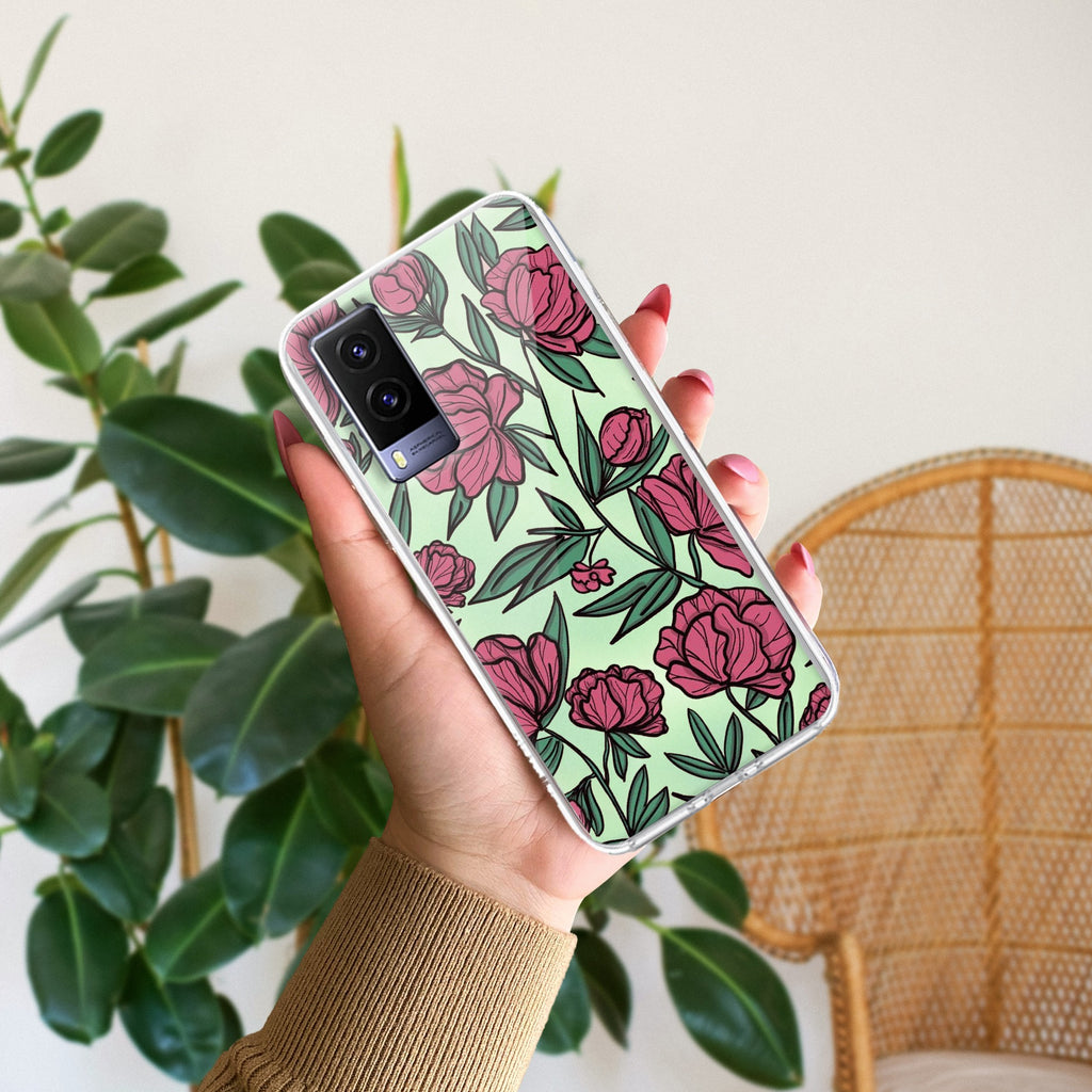Wild Rose Transparent Silicon Case For Vivo V21e 5G