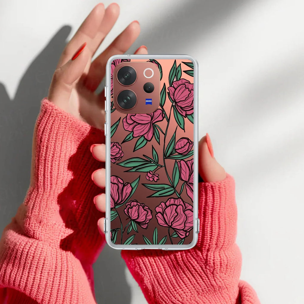 Wild Rose Transparent Silicon Case For Vivo V23 Pro 5G