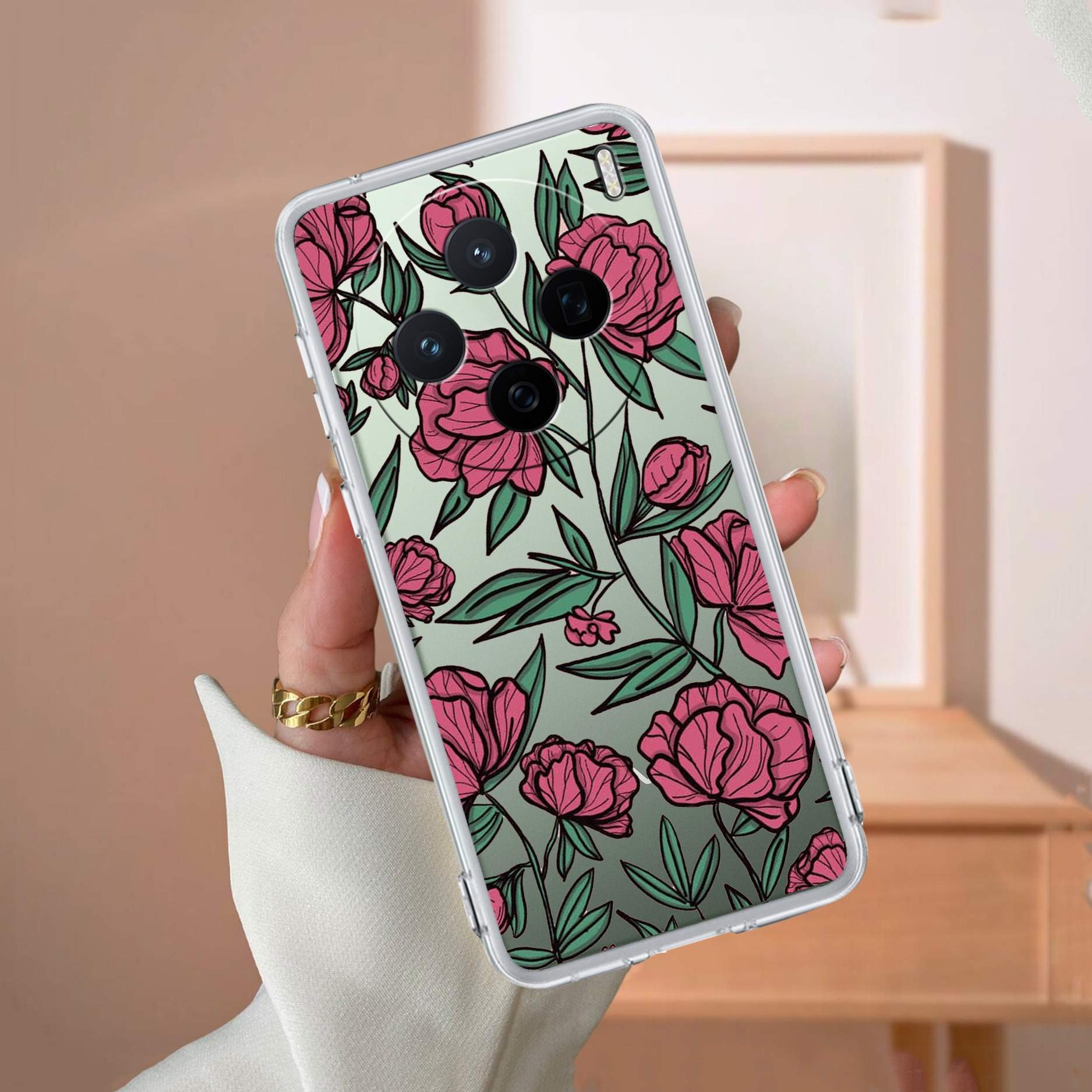 Wild Rose Transparent Silicon Case For Vivo X200 5G