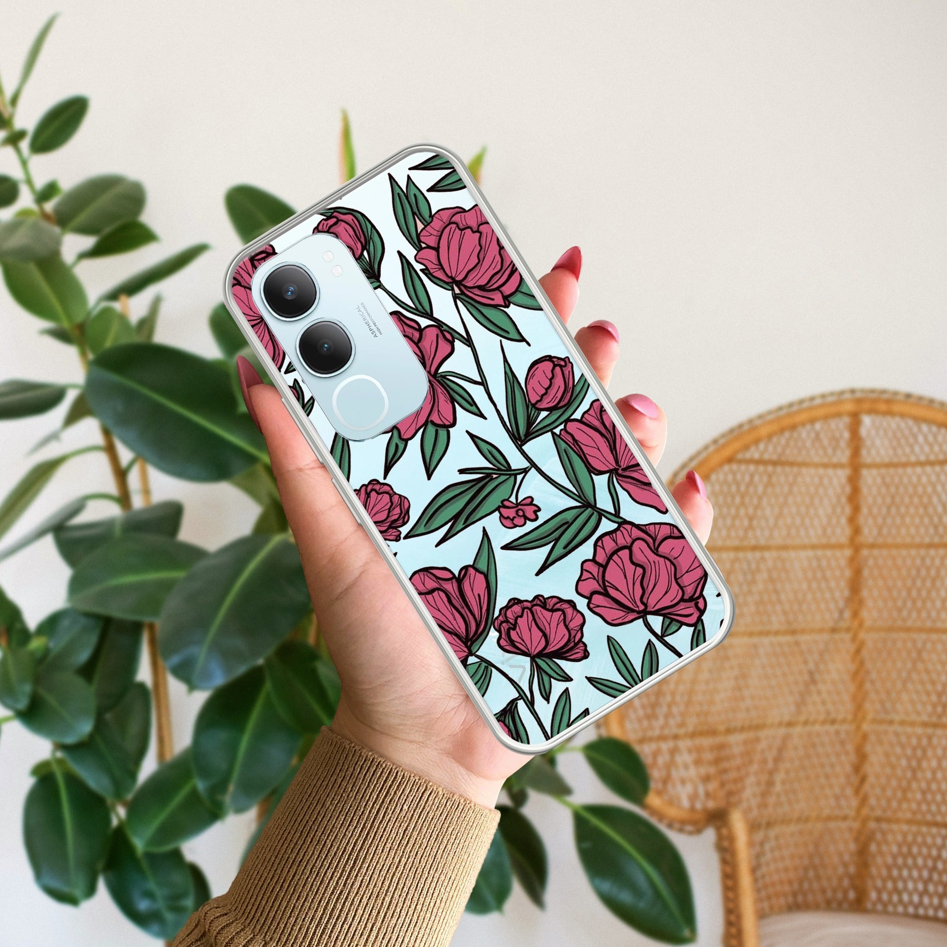 Wild Rose Transparent Silicon Case For Vivo Y29 5G