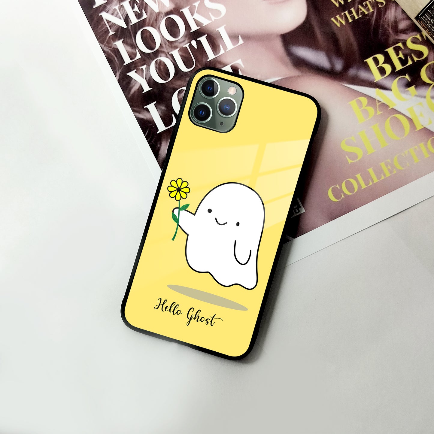Ghost With Flower Glass Case Cover For iPhone