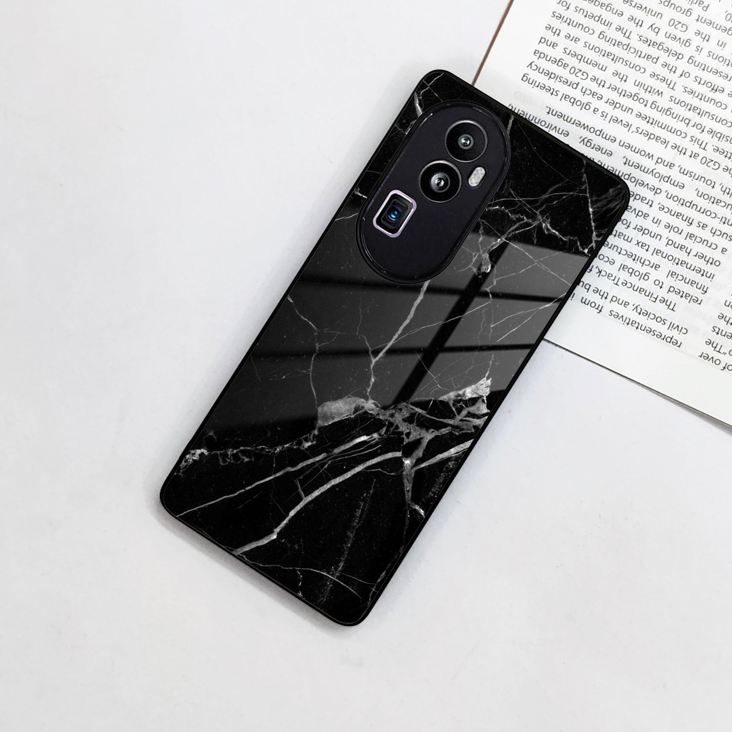 Black Marble Patter Glass Case Cover For Oppo