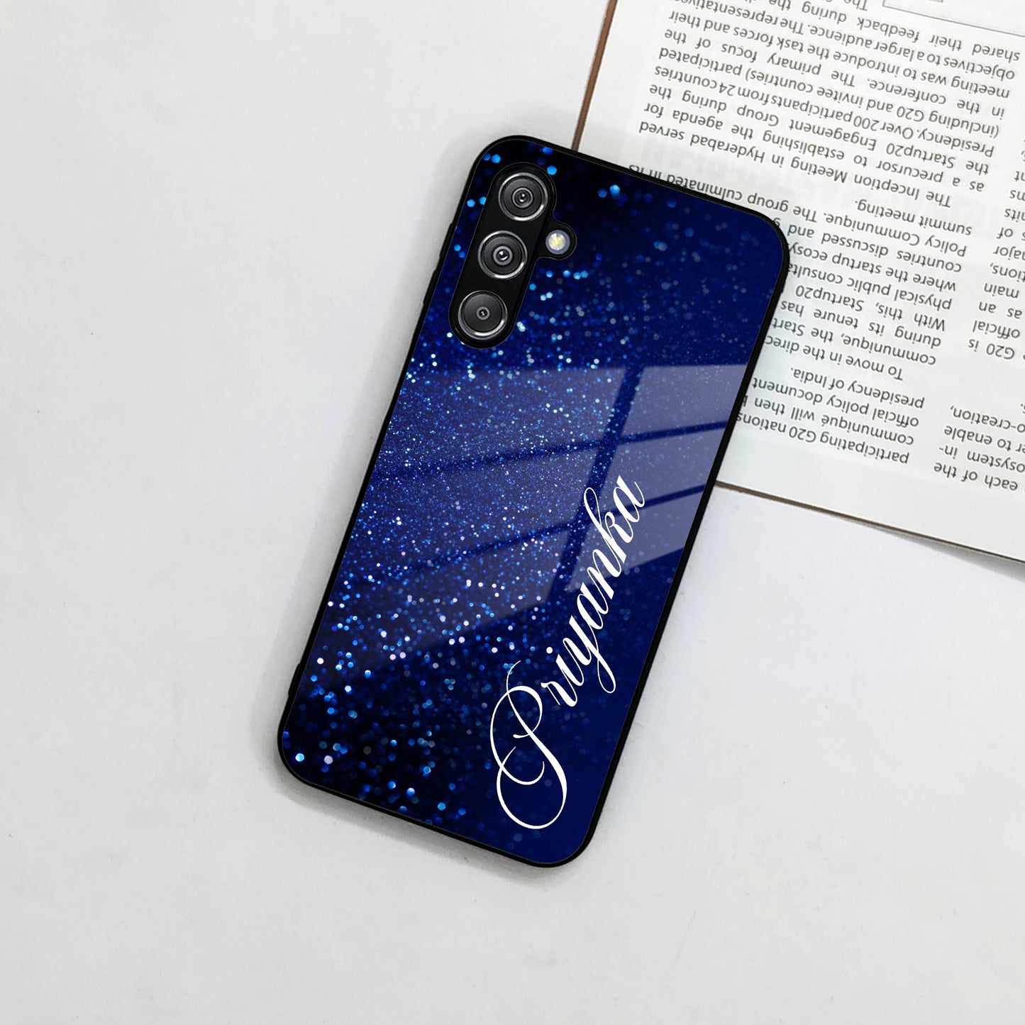 Blue Glitter Customize Glass Case Cover For Samsung