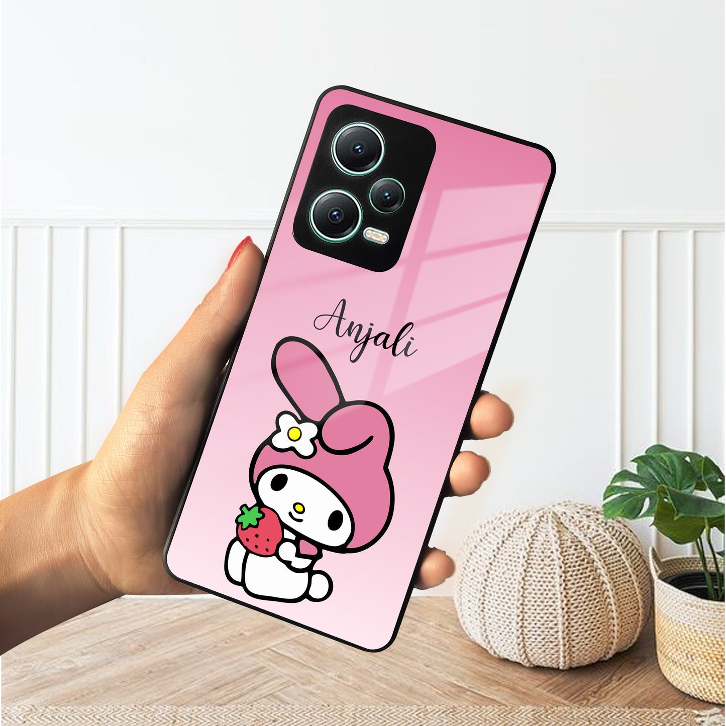 Pink Bunny Glass Case Cover For Poco
